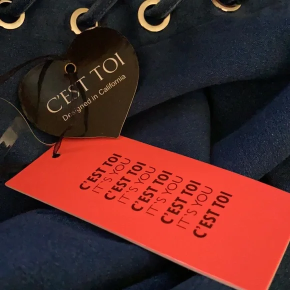 C’est Toi Dark Blue Jean Jumpsuit with Ties - Picture 11 of 12